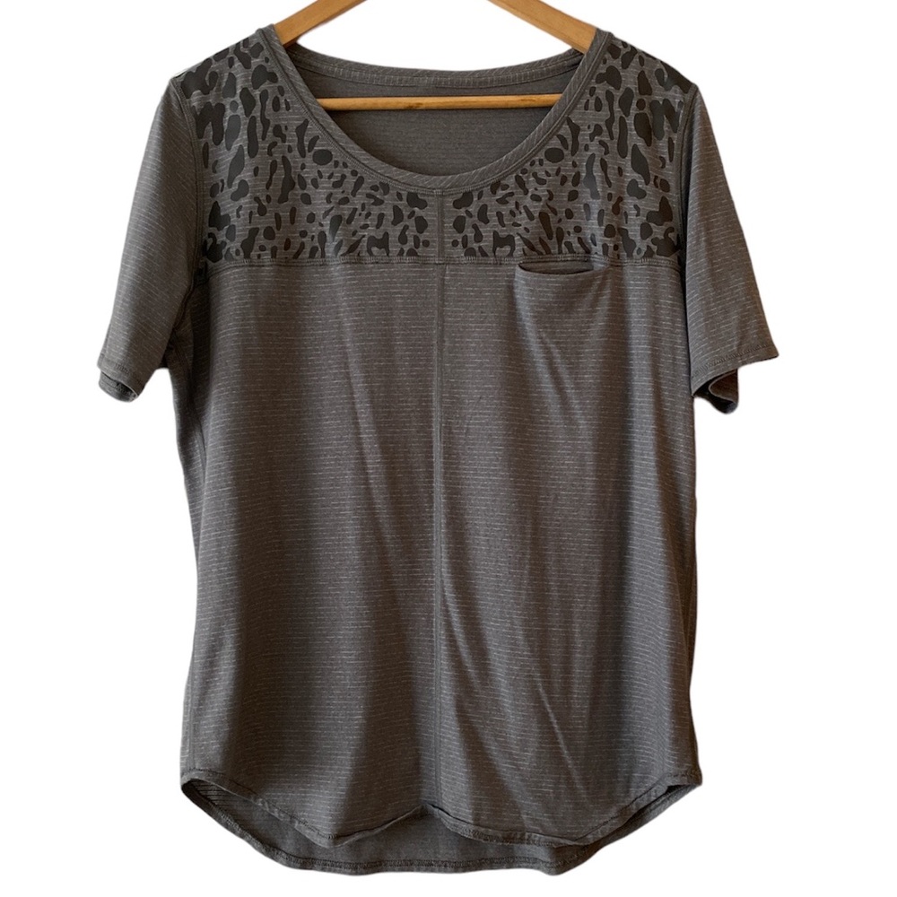 Lululemon Run Away Tee Heather Gray Black Animal Print